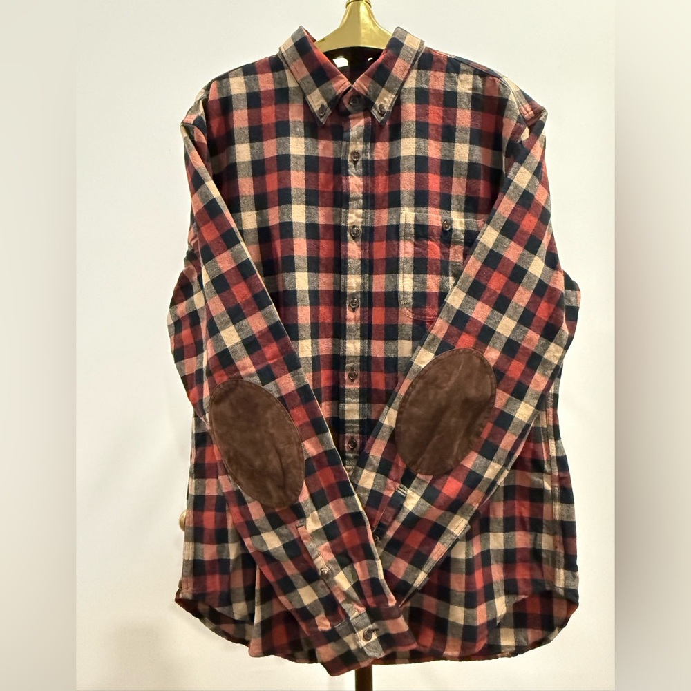 NWT j crew men’s plaid flannel oxford with elbow patches LARGE